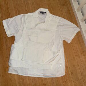 Sankuanz White Poplin Utility Vest Polo Shirt